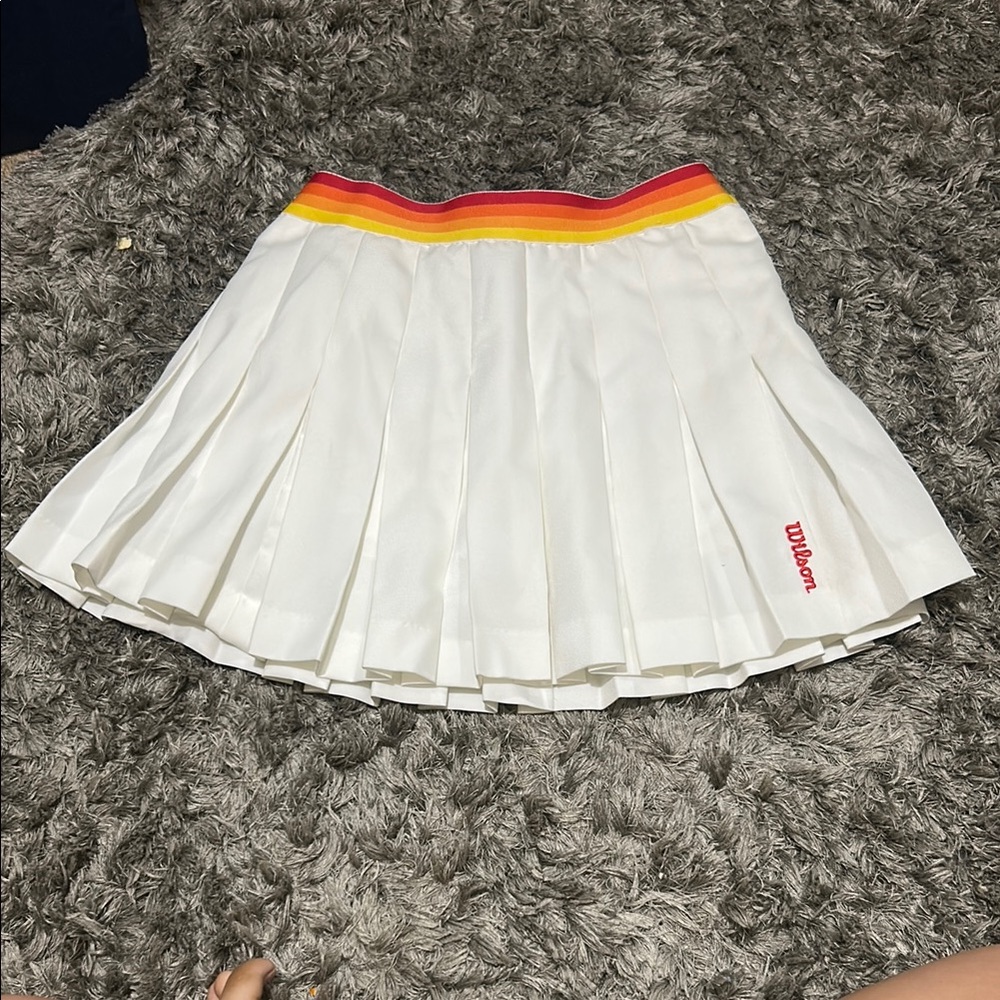 Wilson White Pleated Mini Skirt with Rainbow Waistband